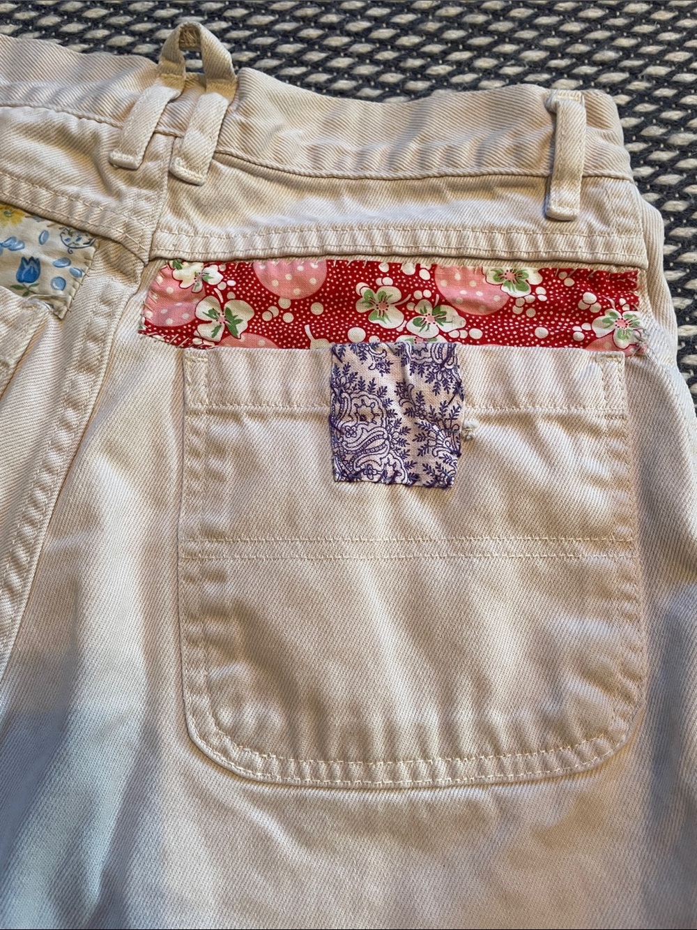 Hand stitched quilt patched denim shorts - Picture 9 of 10